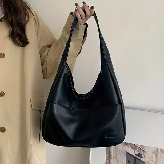 Women Hobo Bag Simple PU Leather Solid Shoulder Bag 2023 Fashion Large Capacity Handbag For School Work