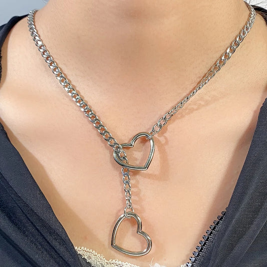 New Heart Slip Chain For Women Punk Rock Necklace Stainless Steel Long Necklace Jewelry Adjustable Neck Chain